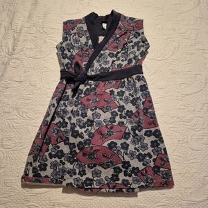 Tea Collection girls size 7 wrap dress french terry blue gray red guc